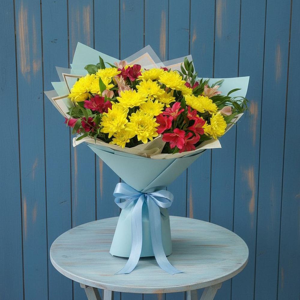 Букет цветов из: Альстромерии и Хризантемы в Ишне