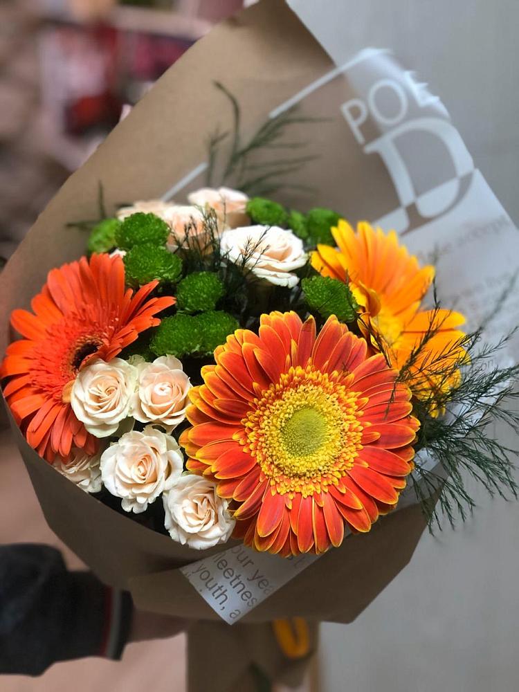 Букет цветов из: Герберы, Хризантемы и Розы в Ишне