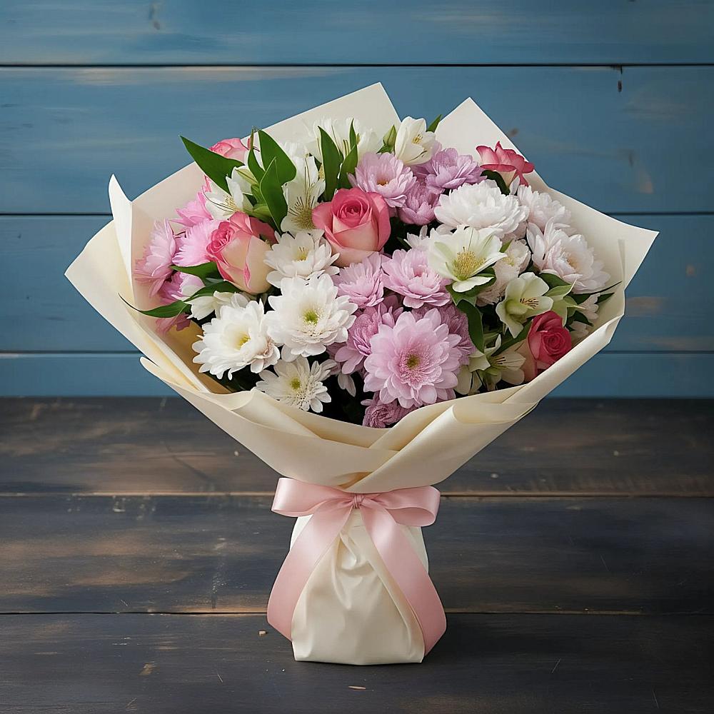 Букет цветов из: Хризантемы, Альстромерии и Розы в Ишне